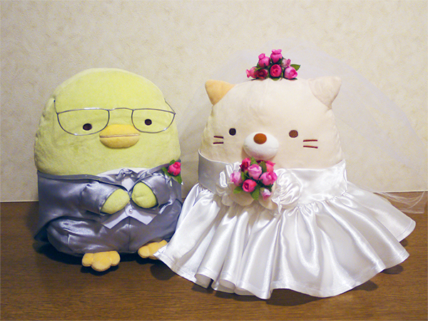 ぺんぎん?&ねこ(すみっコぐらし)のウェディングドール(男のコにはメガネ)